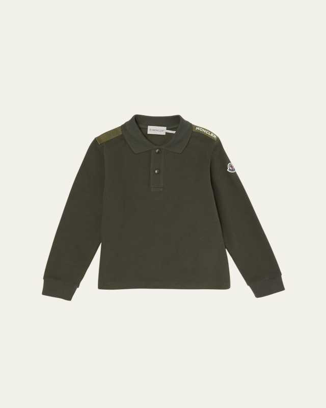 Boy's Logo Tape Long-Sleeve Polo Shirt, Size 8-